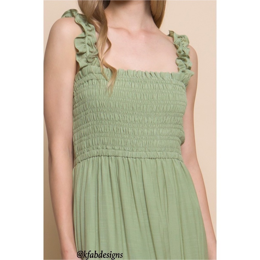 LAST 2! ! Pretty Elastic Ruffle Strap Smocked Bodice Tiered Maxi Dress! - Picture 4 of 5